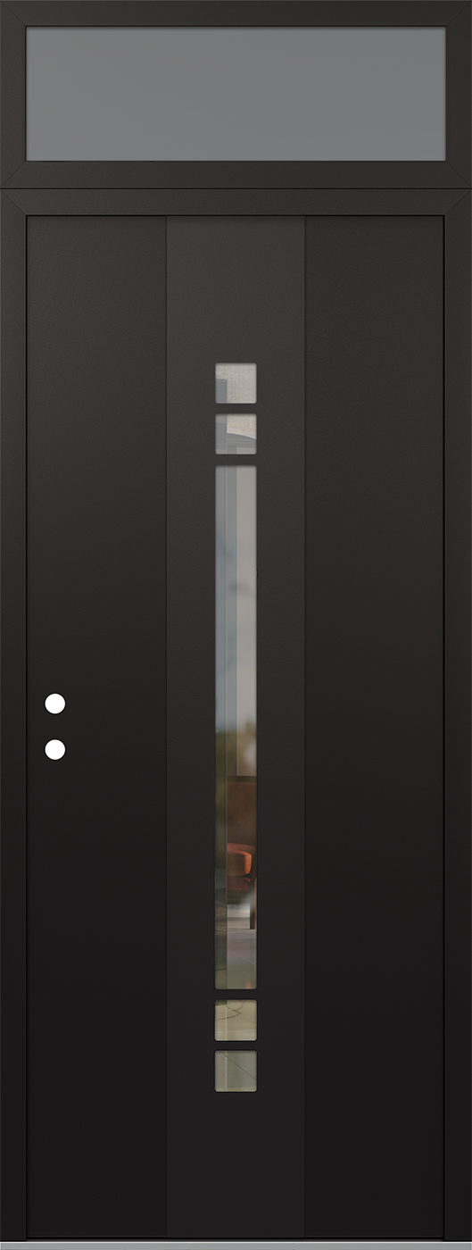 Modern Steel Front Door DIAMOND A4 36" X 96" BLACK/BLACK CLEAR GLASS PANEL BLACK RHI WITH TRANSOM FROSTED GLASS
