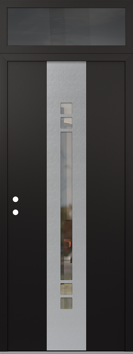 Modern Steel Front Door DIAMOND A4 36" X 96" BLACK/BLACK CLEAR GLASS PANEL STAINLESS STEEL RHI WITH TRANSOM FROSTED GLASS