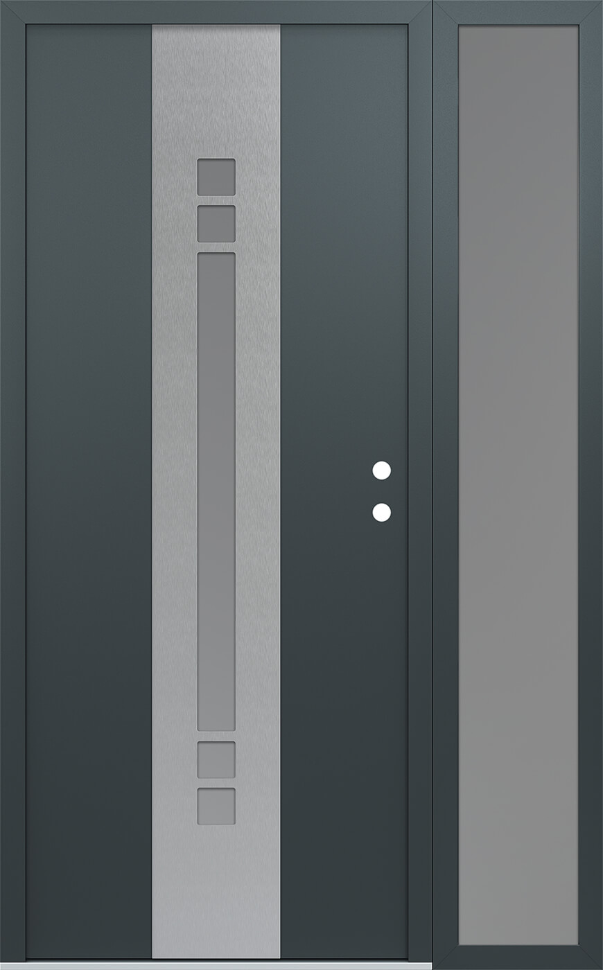 Modern Steel Front Door DIAMOND A4 48" X 80" ANTHRACITE/ANTHRACITE FROSTED GLASS PANEL STAINLESS STEEL LHI WITH SIDELITE MIRRORED GLASS