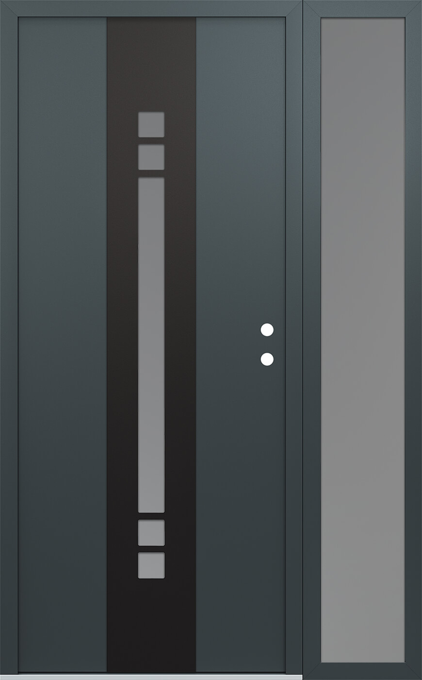 Modern Steel Front Door DIAMOND A4 52" X 80" ANTHRACITE/ANTHRACITE FROSTED GLASS PANEL BLACK LHI WITH SIDELITE MIRRORED GLASS