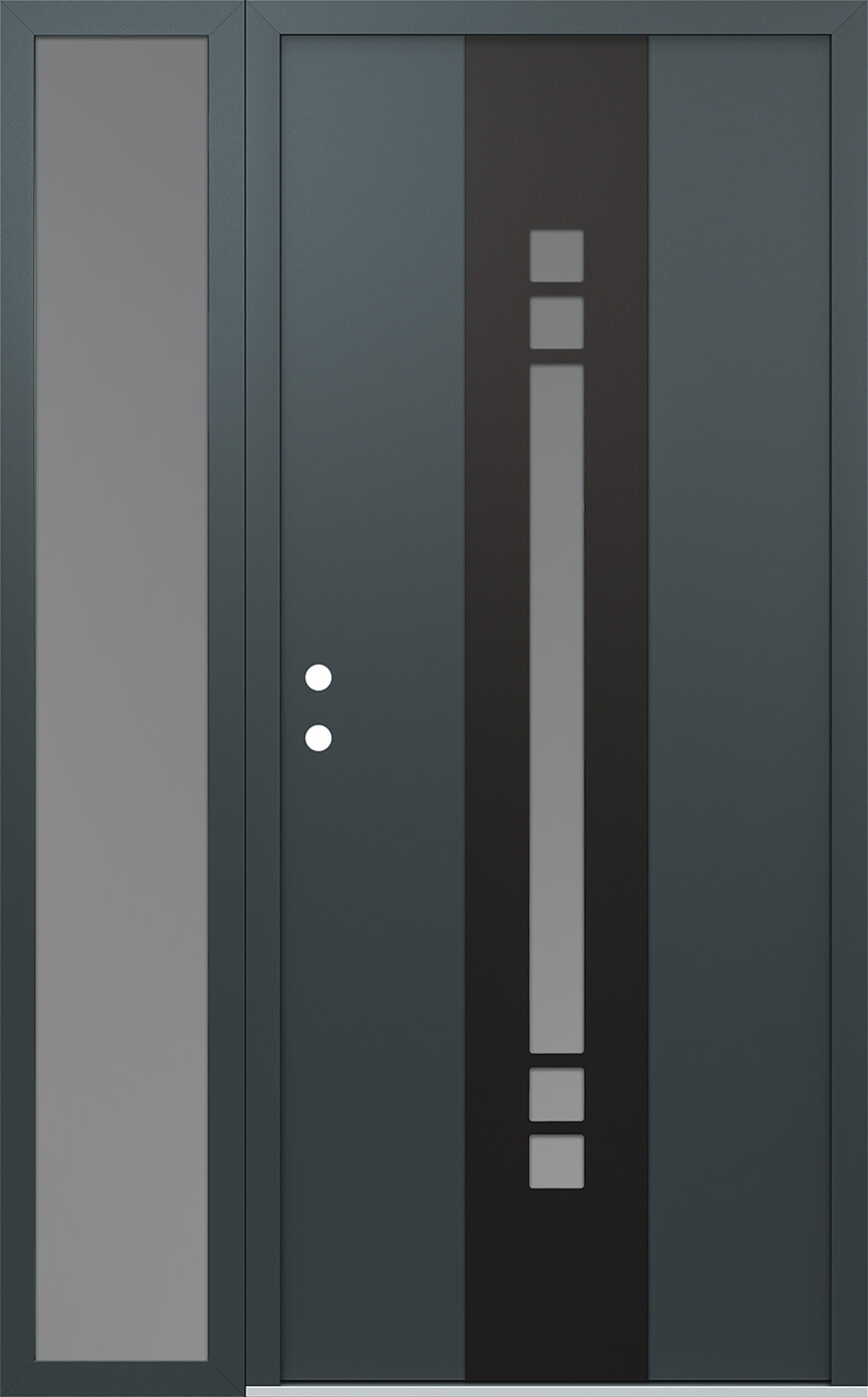 Modern Steel Front Door DIAMOND A4 52" X 80" ANTHRACITE/ANTHRACITE FROSTED GLASS PANEL BLACK RHI WITH SIDELITE MIRRORED GLASS