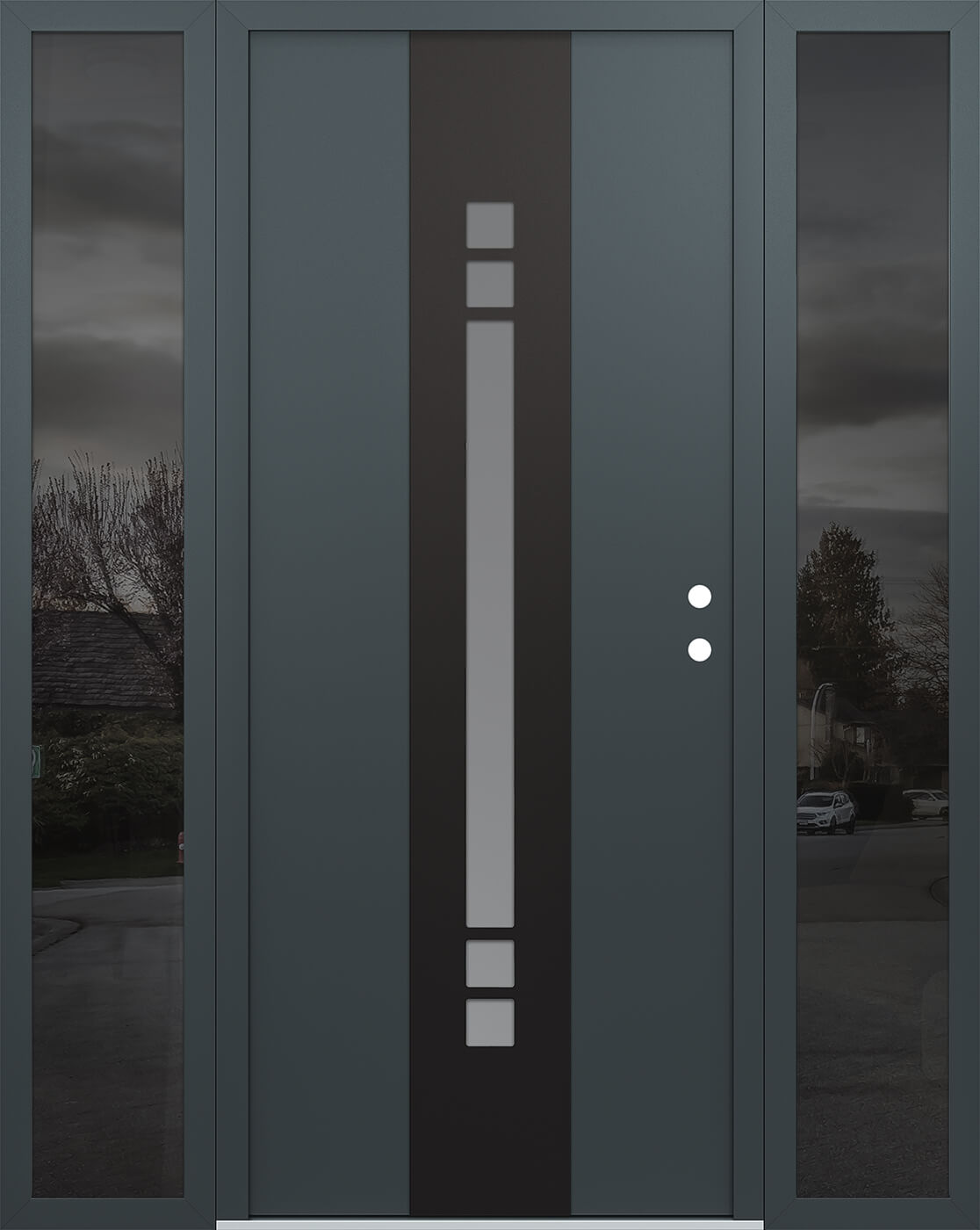 Modern Steel Front Door DIAMOND A4 60" X 80" ANTHRACITE/ANTHRACITE FROSTED GLASS PANEL BLACK LHI WITH 2 SIDELITES FROSTED GLASS