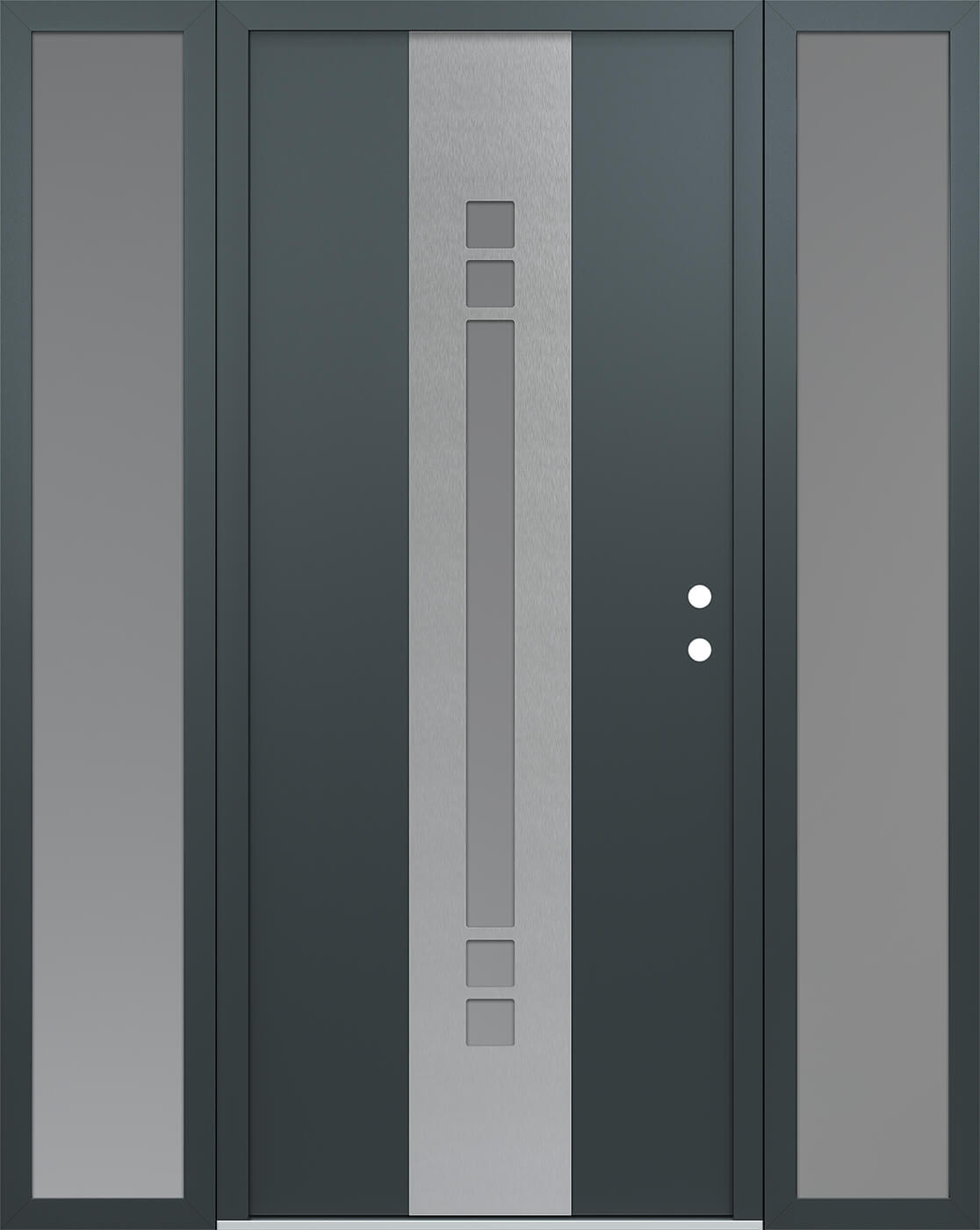 Modern Steel Front Door DIAMOND A4 60" X 80" ANTHRACITE/ANTHRACITE FROSTED GLASS PANEL STAINLESS STEEL LHI WITH 2 SIDELITES MIRRORED GLASS