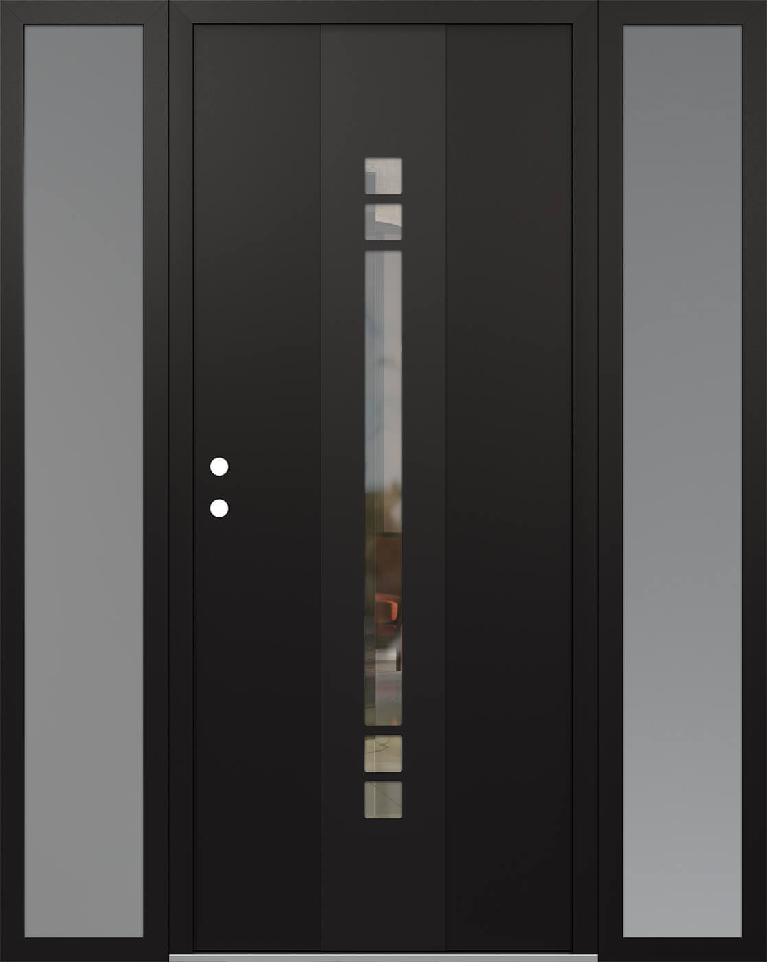 Modern Steel Front Door DIAMOND A4 60" X 80" BLACK/BLACK CLEAR GLASS PANEL BLACK RHI WITH 2 SIDELITES MIRRORED GLASS
