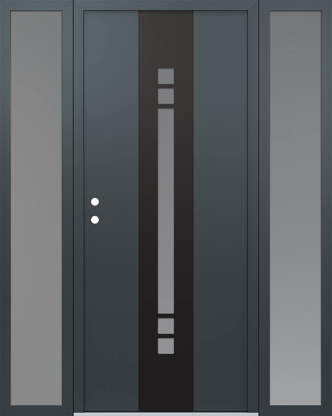 Modern Steel Front Door DIAMOND A4 64" X 80" ANTHRACITE/ANTHRACITE FROSTED GLASS PANEL BLACK RHI WITH 2 SIDELITES CLEAR GLASS