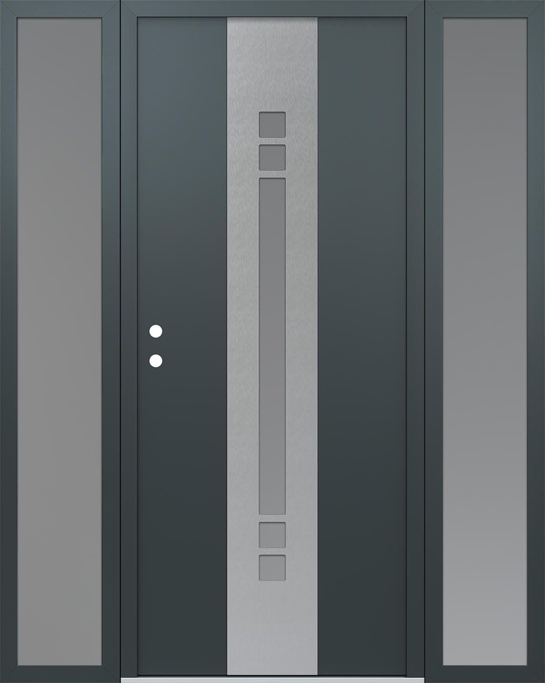 Modern Steel Front Door DIAMOND A4 64" X 80" ANTHRACITE/ANTHRACITE FROSTED GLASS PANEL STAINLESS STEEL LHI WITH 2 SIDELITES FROSTED GLASS