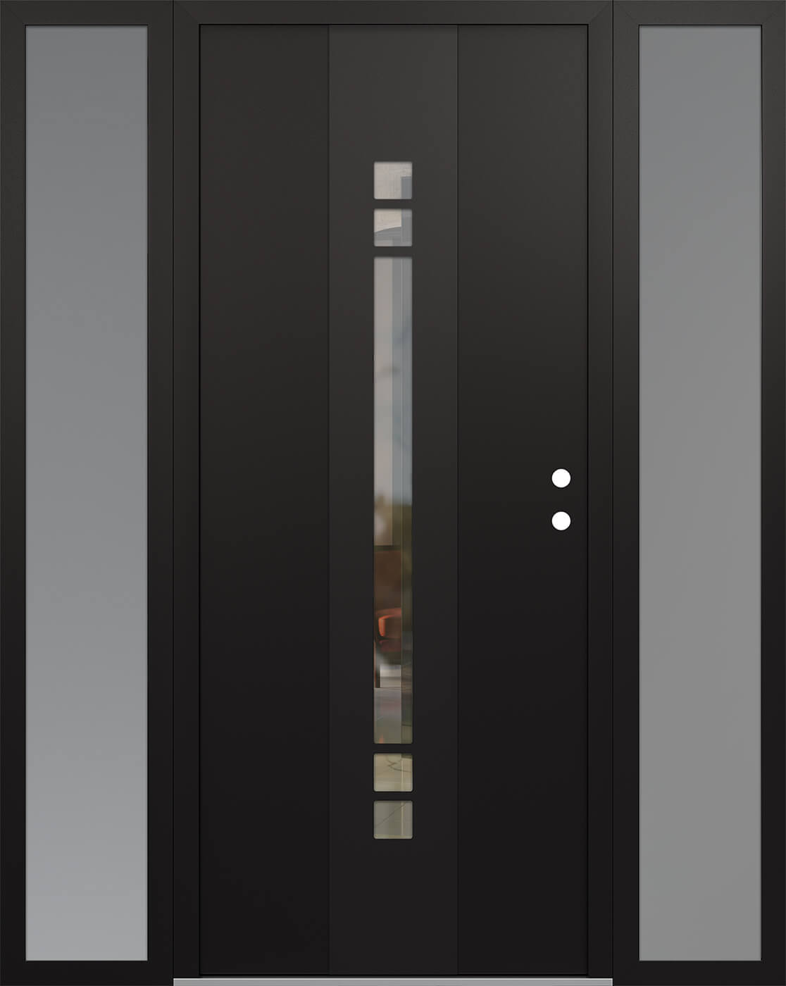 Modern Steel Front Door DIAMOND A4 68" X 80" BLACK/BLACK CLEAR GLASS PANEL BLACK LHI WITH 2 SIDELITES MIRRORED GLASS