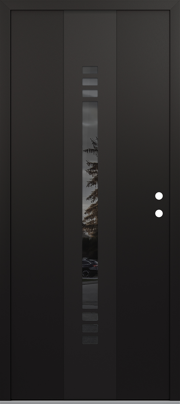 Modern Steel Front Door DIAMOND A5 36" X 80" BLACK/BLACK MIRRORED GLASS PANEL BLACK LHI
