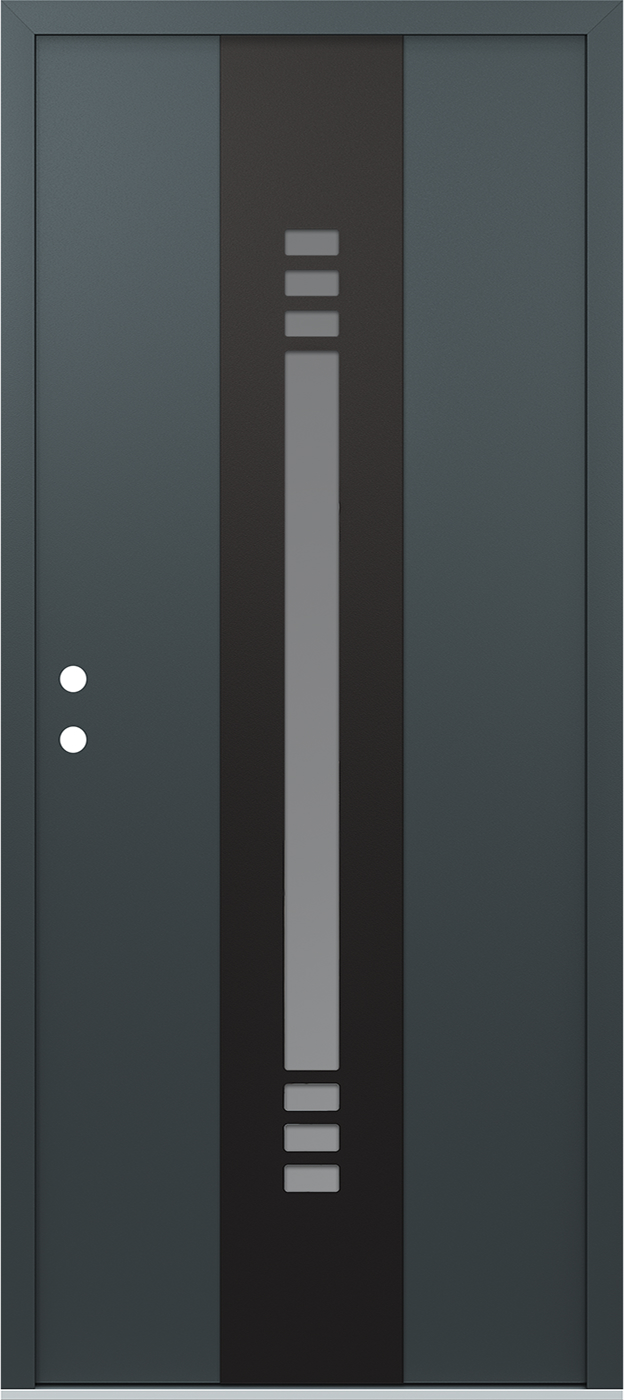 Modern Steel Front Door DIAMOND A5 36" X 80" ANTHRACITE/ANTHRACITE FROSTED GLASS PANEL BLACK RHI