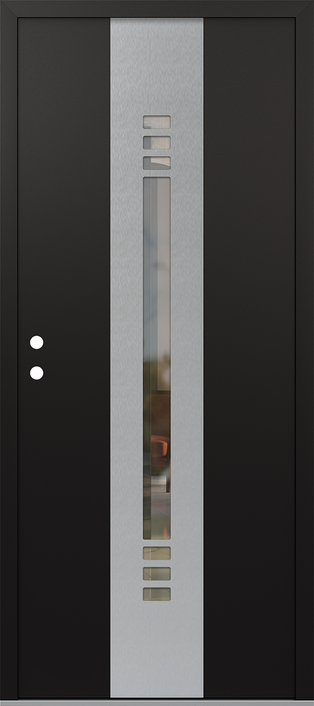 Modern Steel Front Door DIAMOND A5 36" X 80" BLACK/BLACK CLEAR GLASS PANEL STAINLESS STEEL RHI
