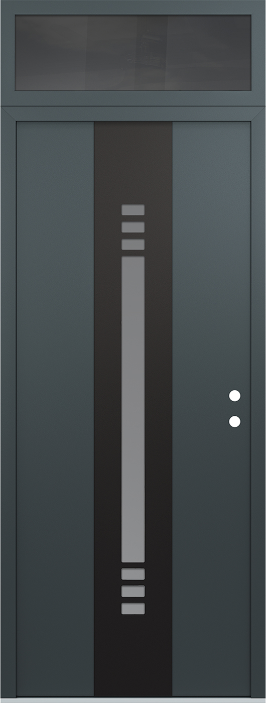 Modern Steel Front Door DIAMOND A5 36" X 96" ANTHRACITE/ANTHRACITE FROSTED GLASS PANEL BLACK LHI WITH TRANSOM CLEAR GLASS