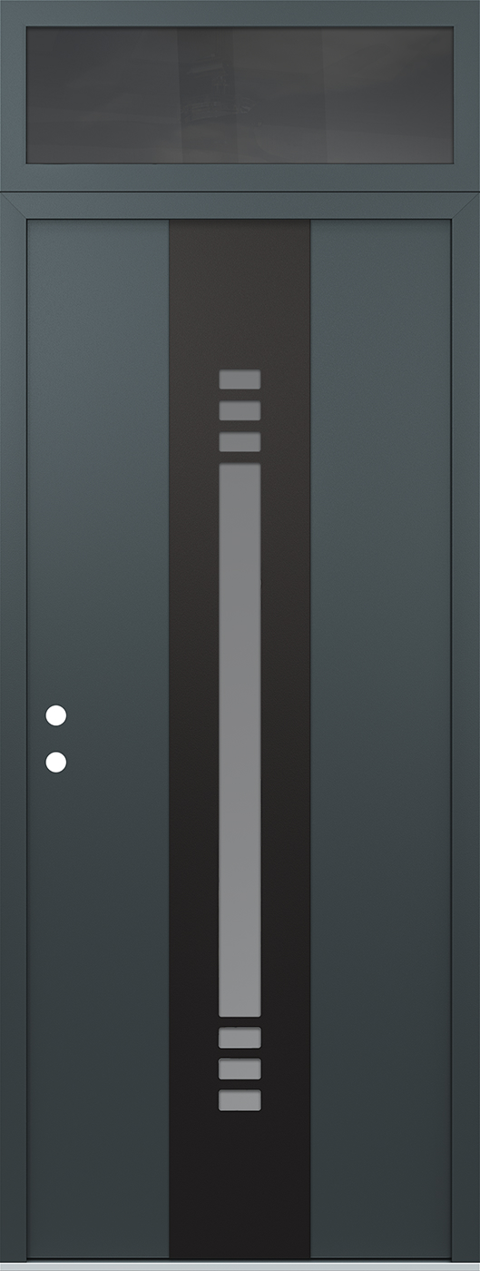 Modern Steel Front Door DIAMOND A5 36" X 96" ANTHRACITE/ANTHRACITE FROSTED GLASS PANEL BLACK RHI WITH TRANSOM FROSTED GLASS