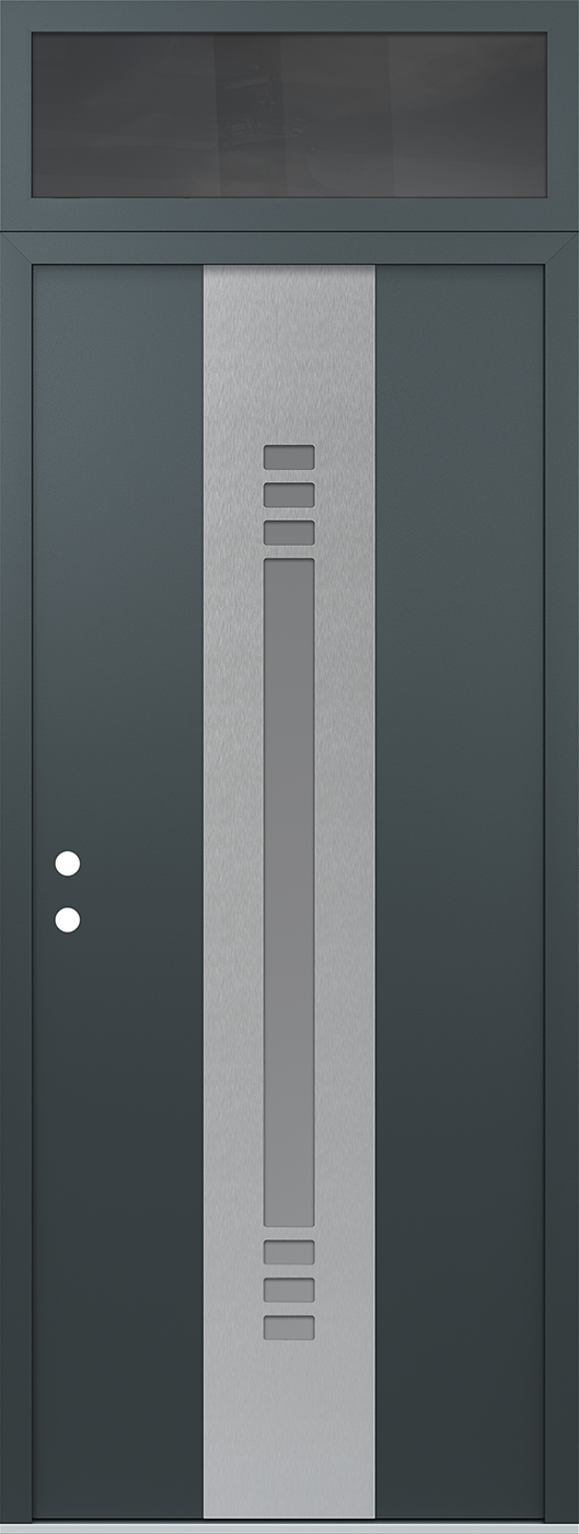 Modern Steel Front Door DIAMOND A5 36" X 96" ANTHRACITE/ANTHRACITE FROSTED GLASS PANEL STAINLESS STEEL LHI WITH TRANSOM MIRRORED GLASS