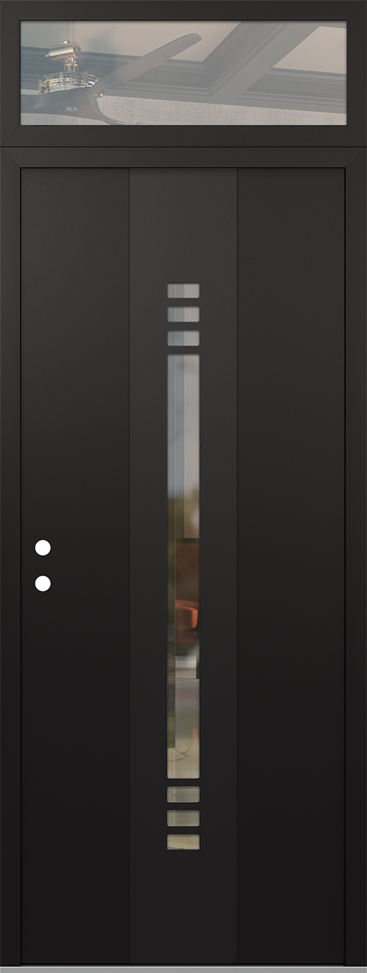 Modern Steel Front Door DIAMOND A5 36" X 96" BLACK/BLACK CLEAR GLASS PANEL BLACK RHI WITH TRANSOM CLEAR GLASS