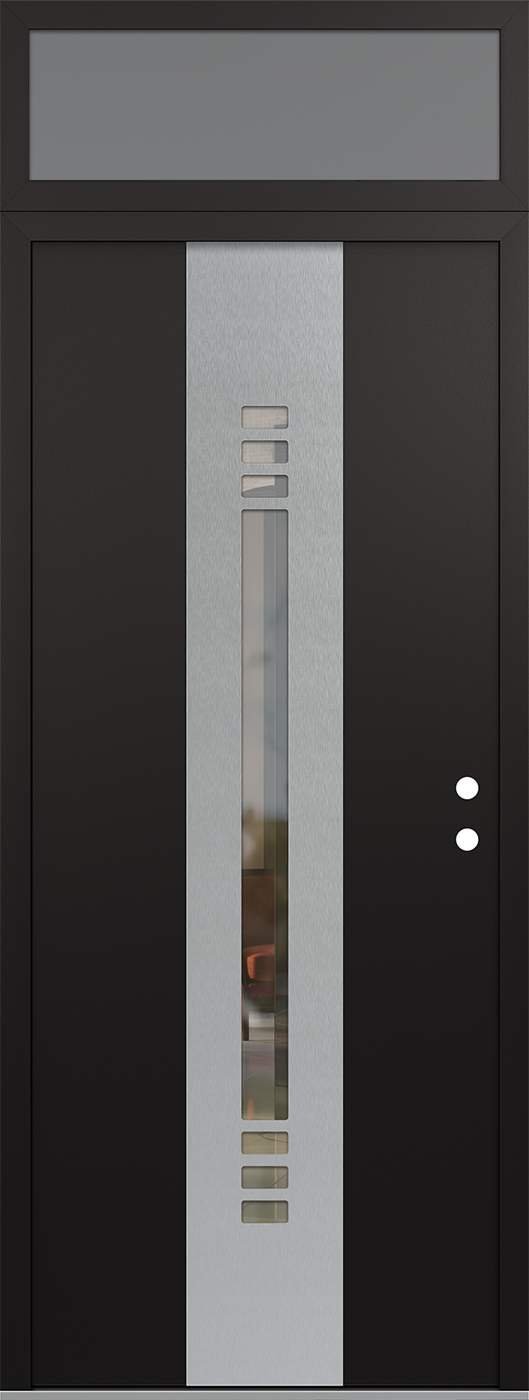 Modern Steel Front Door DIAMOND A5 36" X 96" BLACK/BLACK CLEAR GLASS PANEL STAINLESS STEEL LHI WITH TRANSOM CLEAR GLASS