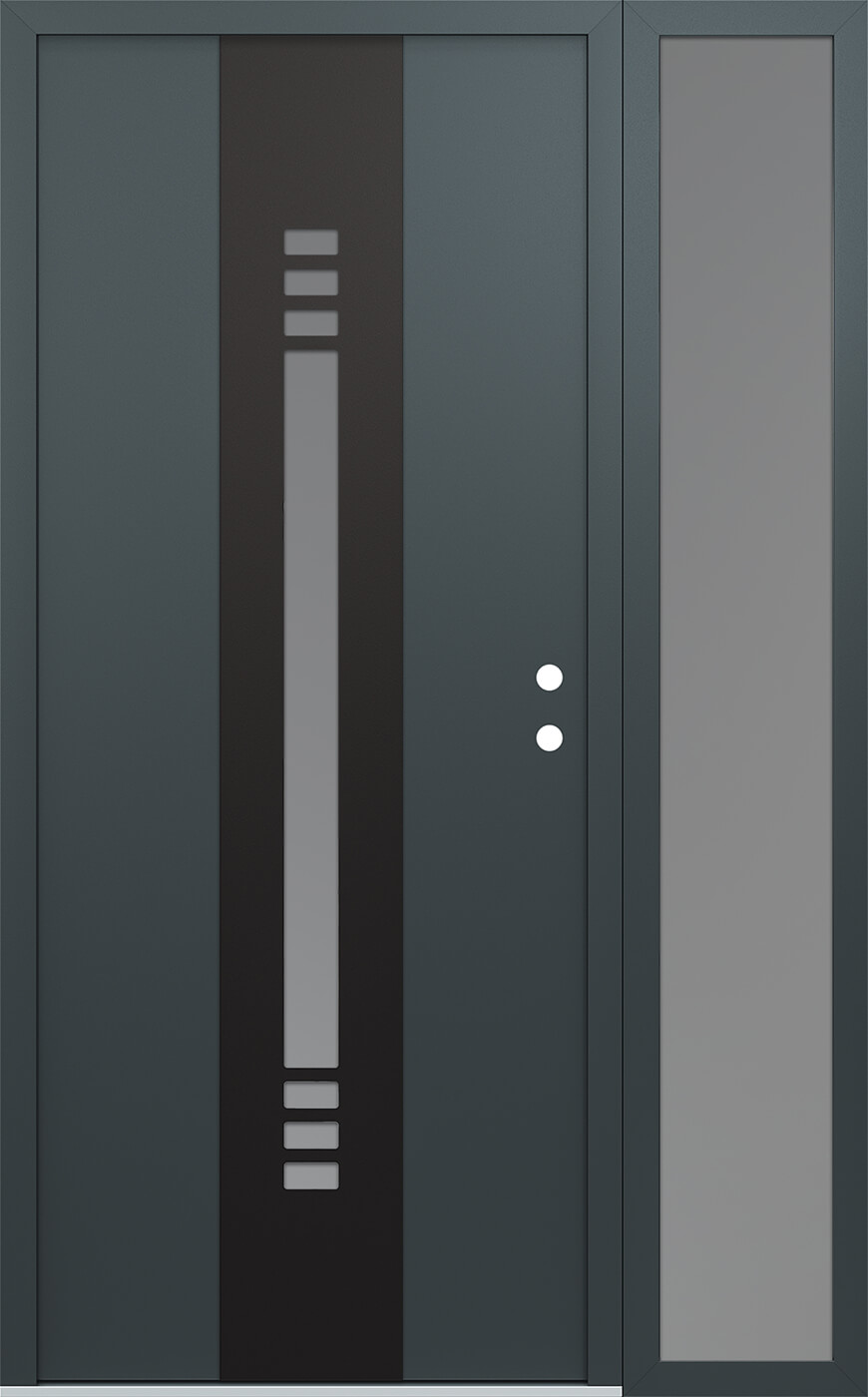 Modern Steel Front Door DIAMOND A5 48" X 80" ANTHRACITE/ANTHRACITE FROSTED GLASS PANEL BLACK LHI WITH SIDELITE CLEAR GLASS