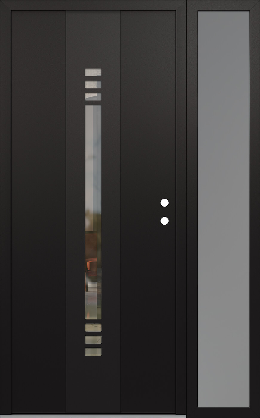 Modern Steel Front Door DIAMOND A5 48" X 80" BLACK/BLACK CLEAR GLASS PANEL BLACK LHI WITH SIDELITE FROSTED GLASS
