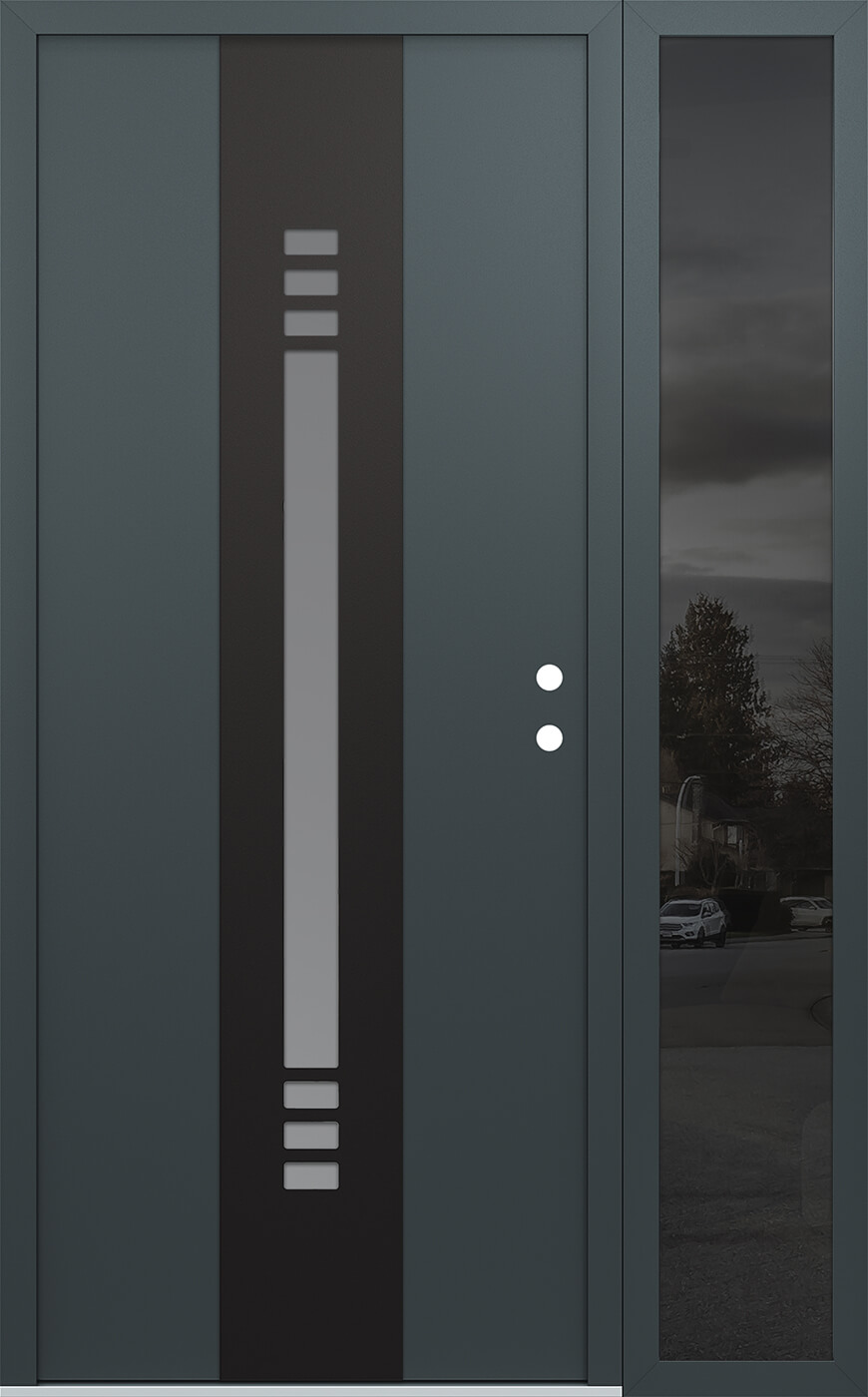 Modern Steel Front Door DIAMOND A5 50" X 80" ANTHRACITE/ANTHRACITE FROSTED GLASS PANEL BLACK LHI WITH SIDELITE CLEAR GLASS
