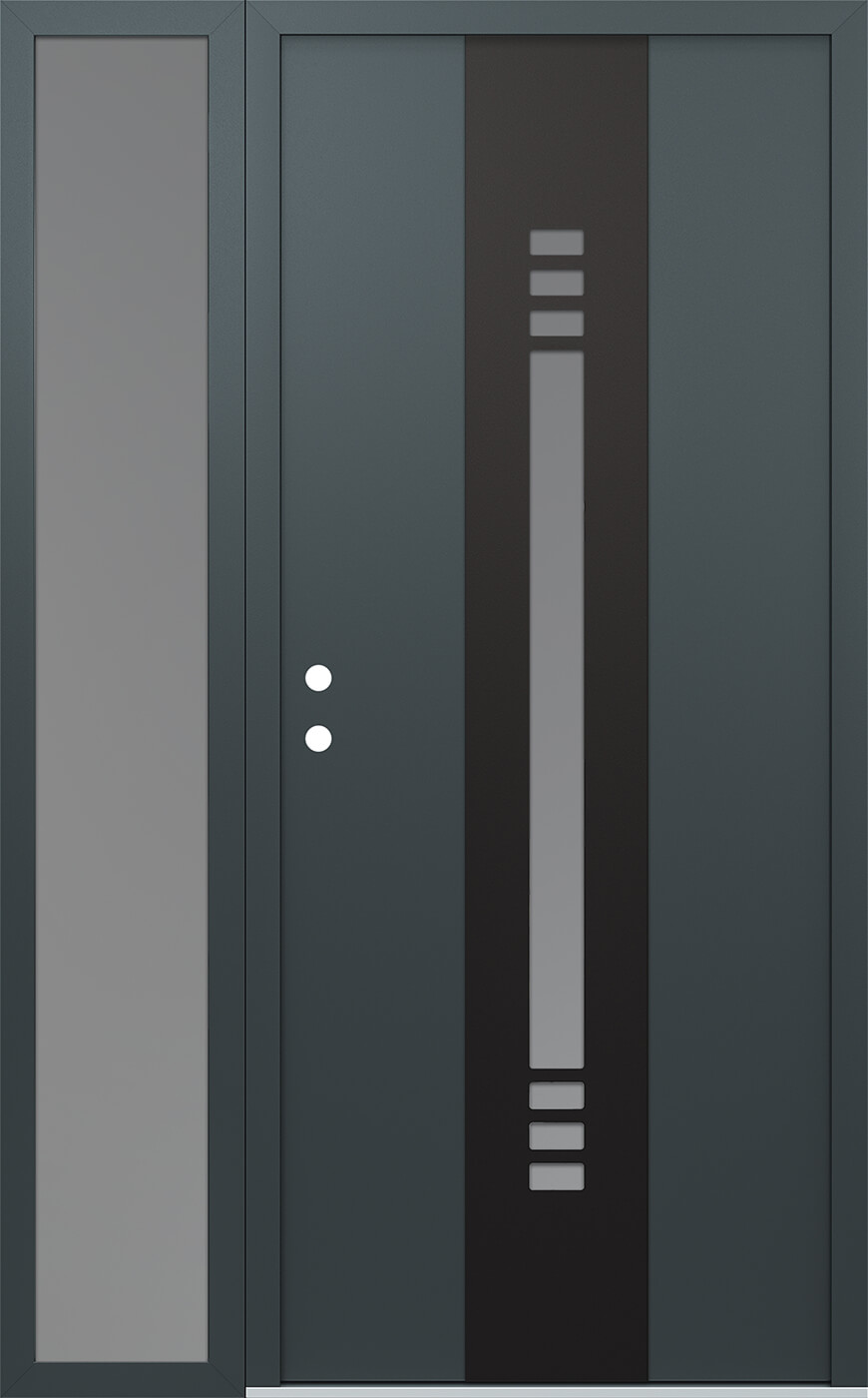 Modern Steel Front Door DIAMOND A5 50" X 80" ANTHRACITE/ANTHRACITE FROSTED GLASS PANEL BLACK RHI WITH SIDELITE CLEAR GLASS
