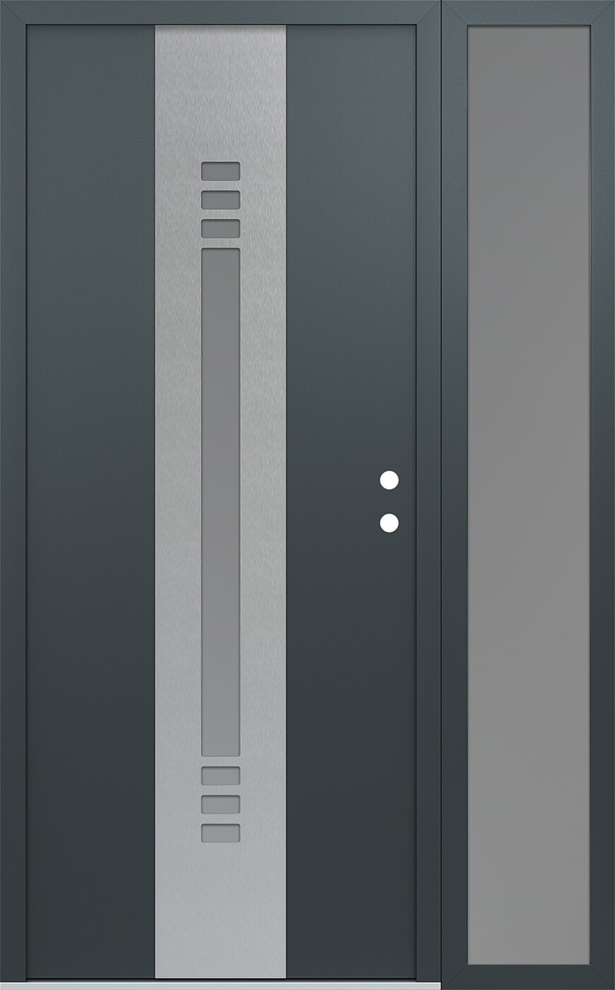 Modern Steel Front Door DIAMOND A5 50" X 80" ANTHRACITE/ANTHRACITE FROSTED GLASS PANEL STAINLESS STEEL RHI WITH SIDELITE CLEAR GLASS