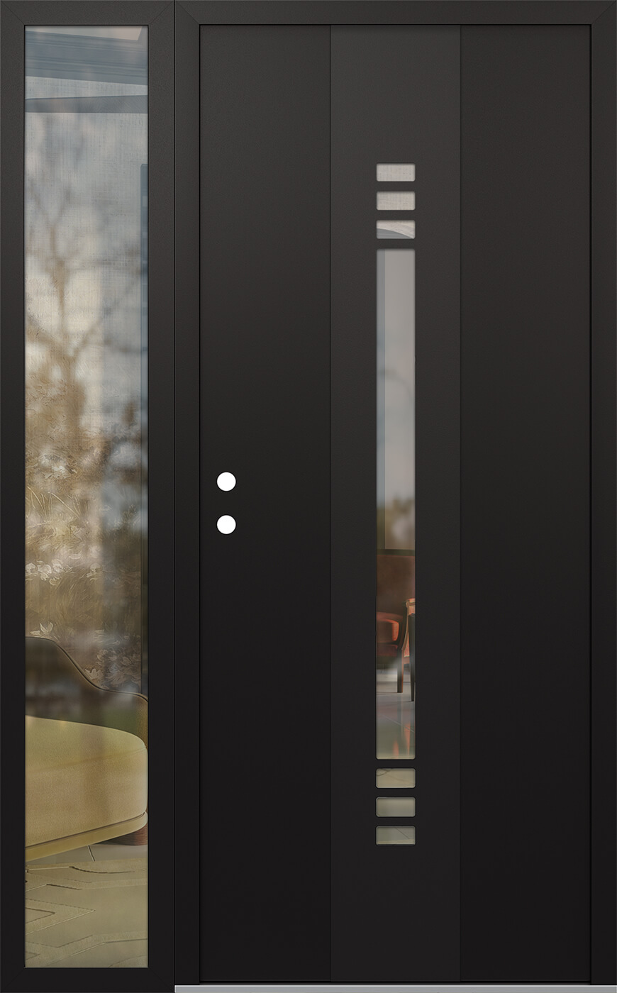 Modern Steel Front Door DIAMOND A5 50" X 80" BLACK/BLACK CLEAR GLASS PANEL BLACK RHI WITH SIDELITE CLEAR GLASS