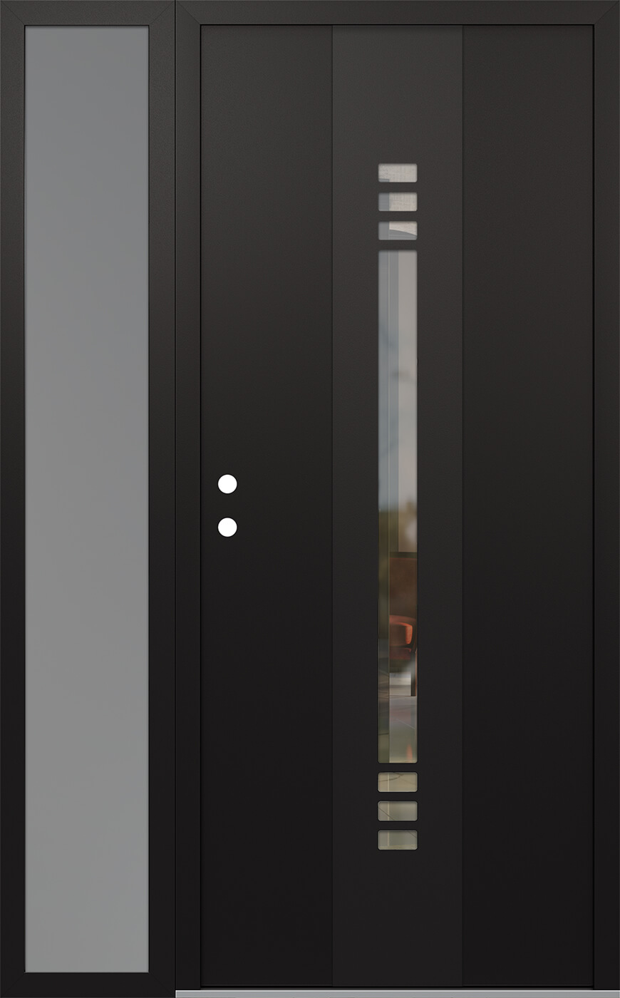 Modern Steel Front Door DIAMOND A5 52" X 80" BLACK/BLACK CLEAR GLASS PANEL BLACK RHI WITH SIDELITE FROSTED GLASS