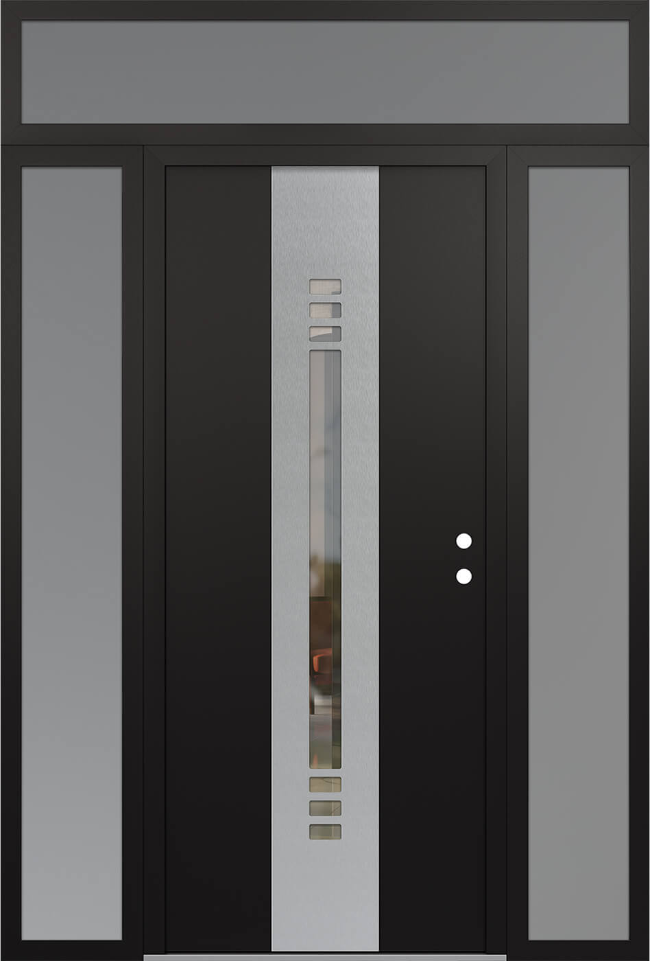 Modern Steel Front Door DIAMOND A5 60" X 96" BLACK/BLACK CLEAR GLASS PANEL STAINLESS STEEL LHI WITH 2 SIDELITES AND TRANSOM CLEAR GLASS