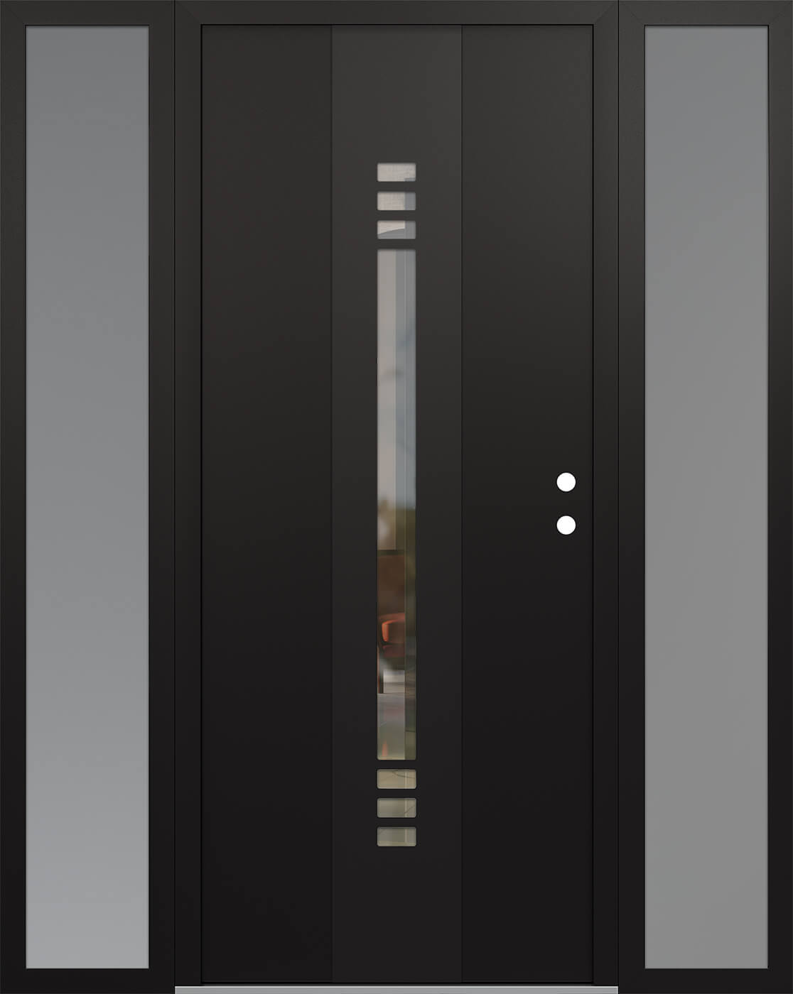 Modern Steel Front Door DIAMOND A5 64" X 80" BLACK/BLACK CLEAR GLASS PANEL BLACK LHI WITH 2 SIDELITES MIRRORED GLASS