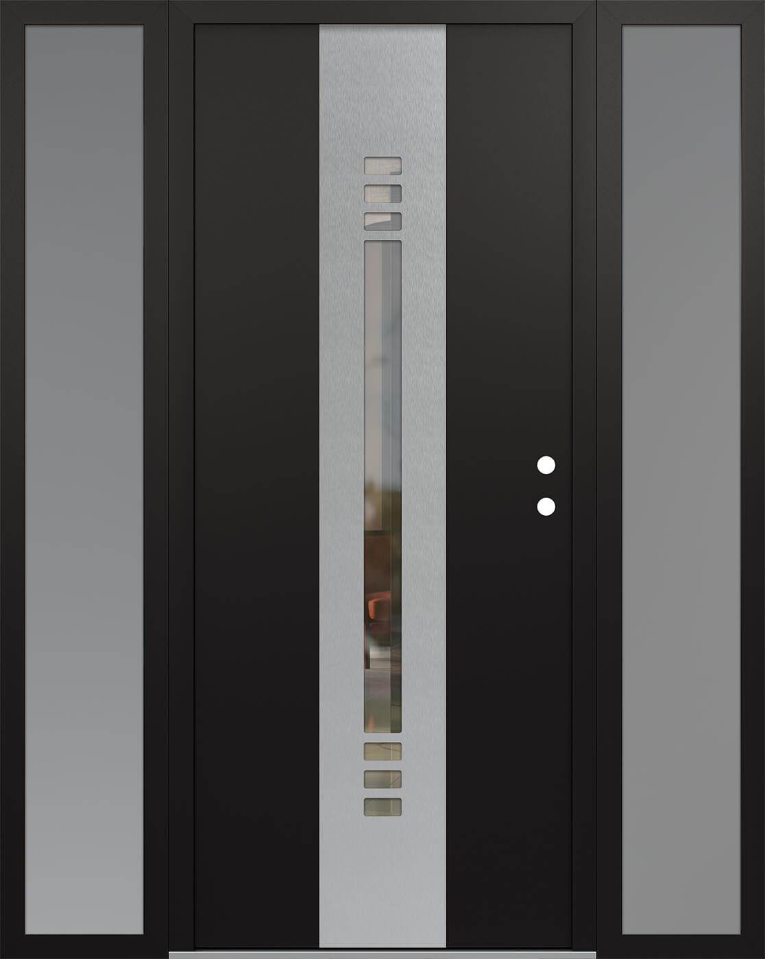 Modern Steel Front Door DIAMOND A5 68" X 80" BLACK/BLACK CLEAR GLASS PANEL STAINLESS STEEL LHI WITH 2 SIDELITES MIRRORED GLASS