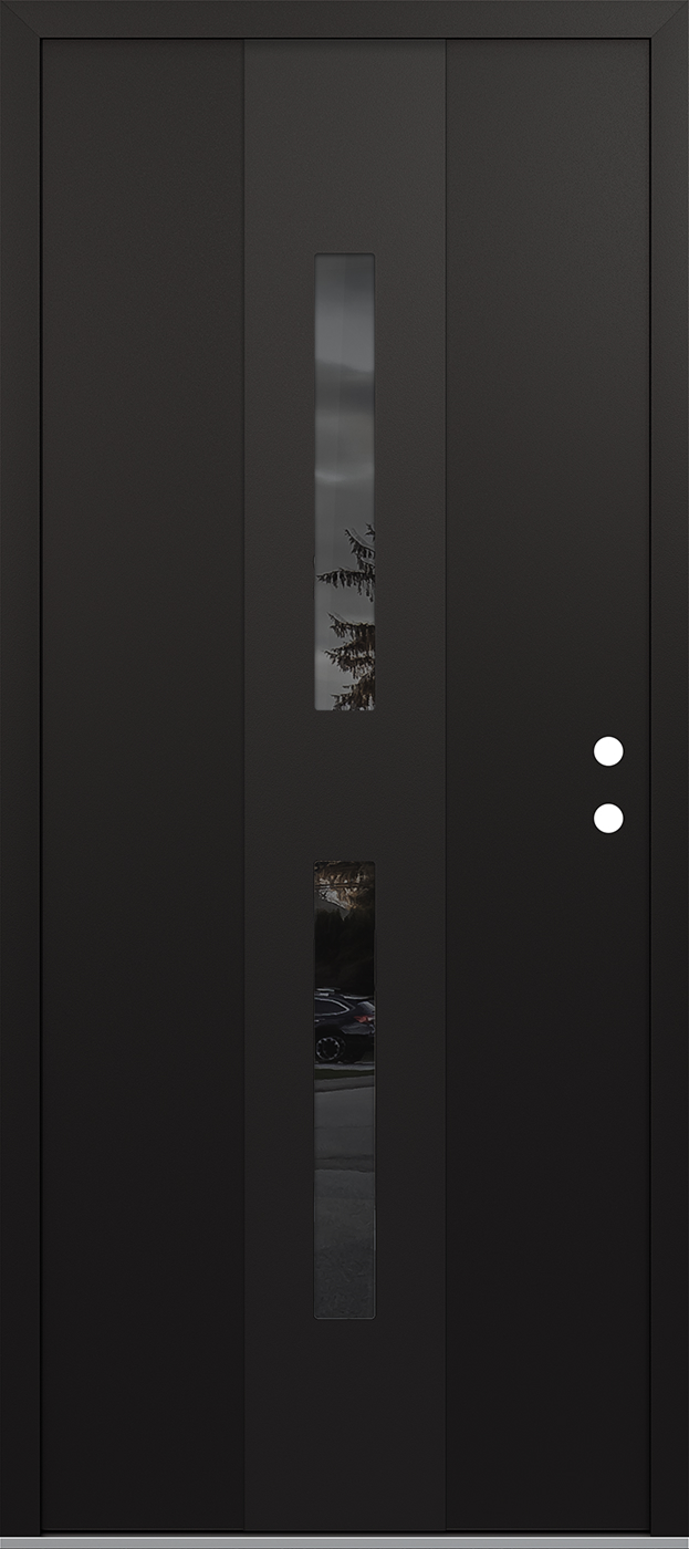 Modern Steel Front Door DIAMOND A6 36" X 80" BLACK/BLACK MIRRORED GLASS PANEL BLACK LHI