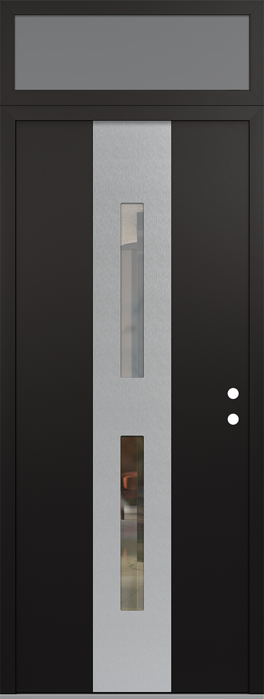 Modern Steel Front Door DIAMOND A6 36" X 96" BLACK/BLACK CLEAR GLASS PANEL STAINLESS STEEL LHI WITH TRANSOM FROSTED GLASS