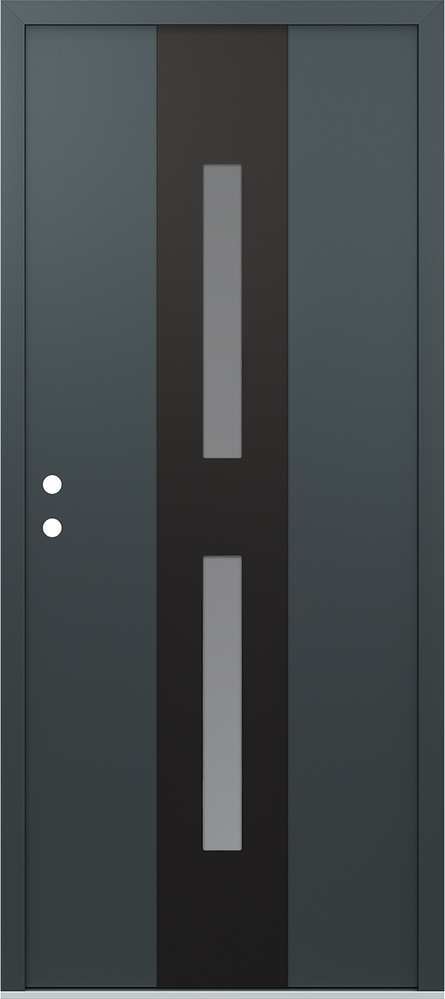 Modern Steel Front Door DIAMOND A6 36" X 80" ANTHRACITE/ANTHRACITE FROSTED GLASS PANEL BLACK RHI