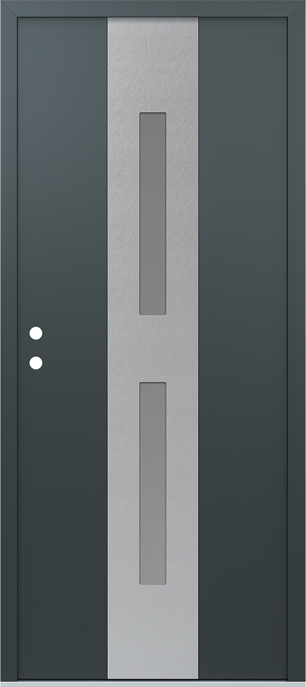 Modern Steel Front Door DIAMOND A6 36" X 80" ANTHRACITE/ANTHRACITE FROSTED GLASS PANEL STAINLESS STEEL LHI