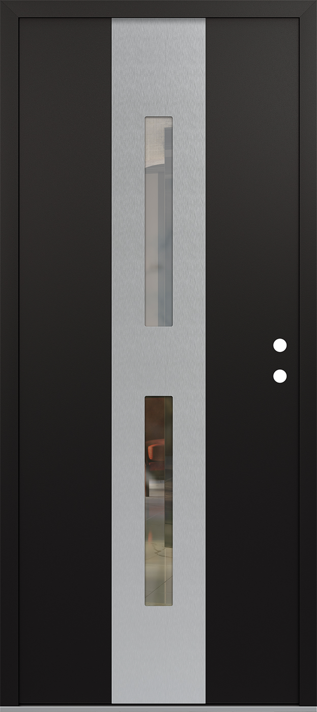 Modern Steel Front Door DIAMOND A6 36" X 80" BLACK/BLACK CLEAR GLASS PANEL STAINLESS STEEL LHI