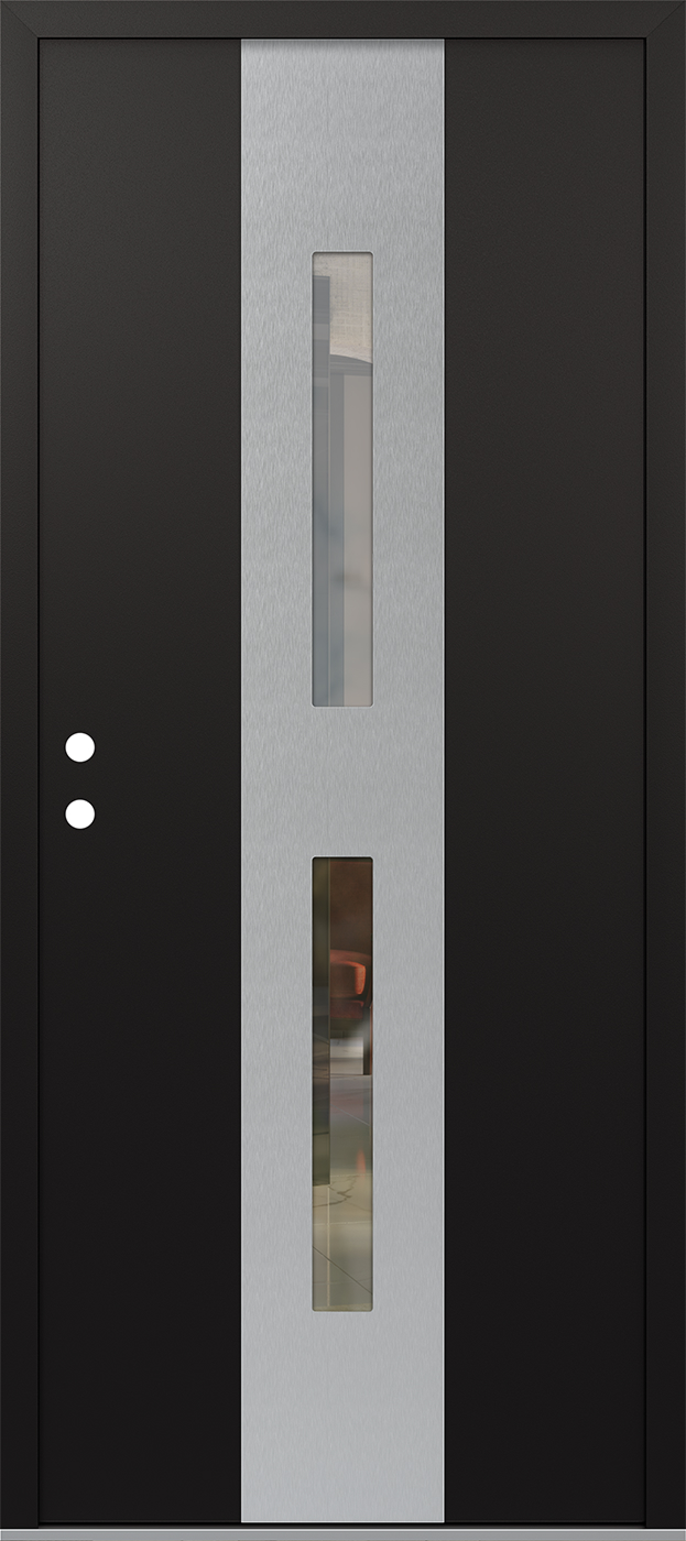 Modern Steel Front Door DIAMOND A6 36" X 80" BLACK/BLACK CLEAR GLASS PANEL STAINLESS STEEL RHI