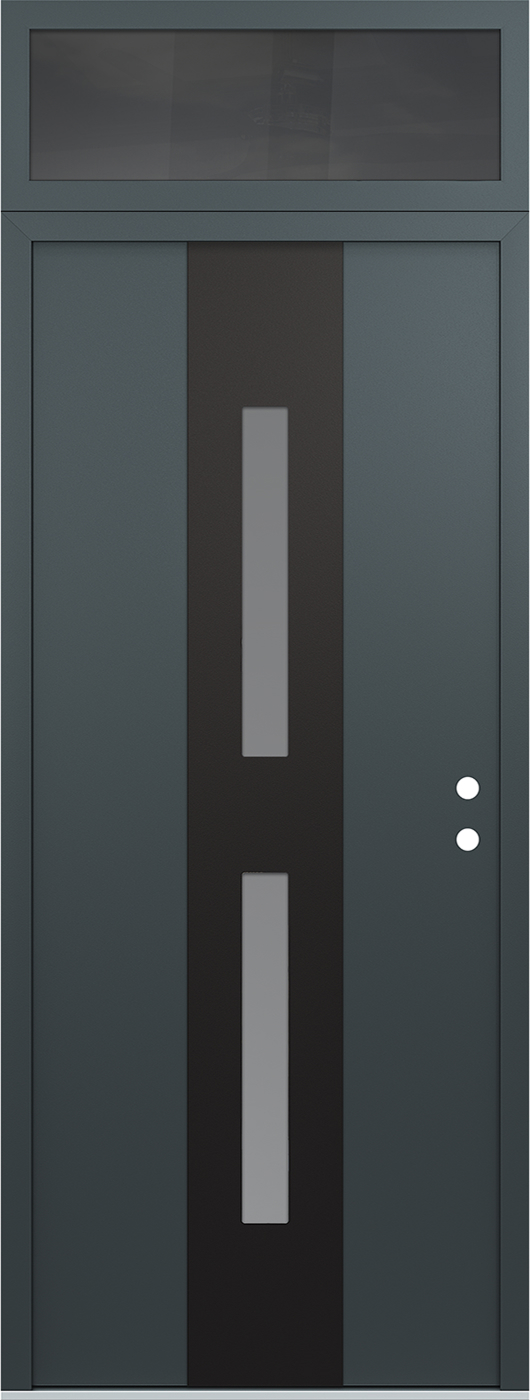 Modern Steel Front Door DIAMOND A6 36" X 96" ANTHRACITE/ANTHRACITE FROSTED GLASS PANEL BLACK LHI WITH TRANSOM FROSTED GLASS