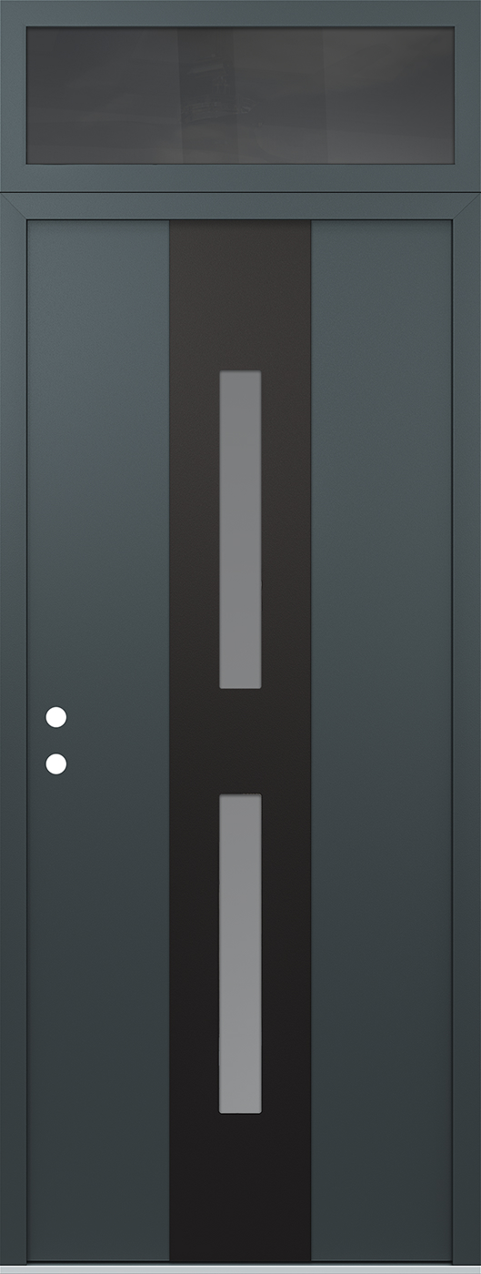 Modern Steel Front Door DIAMOND A6 36" X 96" ANTHRACITE/ANTHRACITE FROSTED GLASS PANEL BLACK RHI WITH TRANSOM FROSTED GLASS