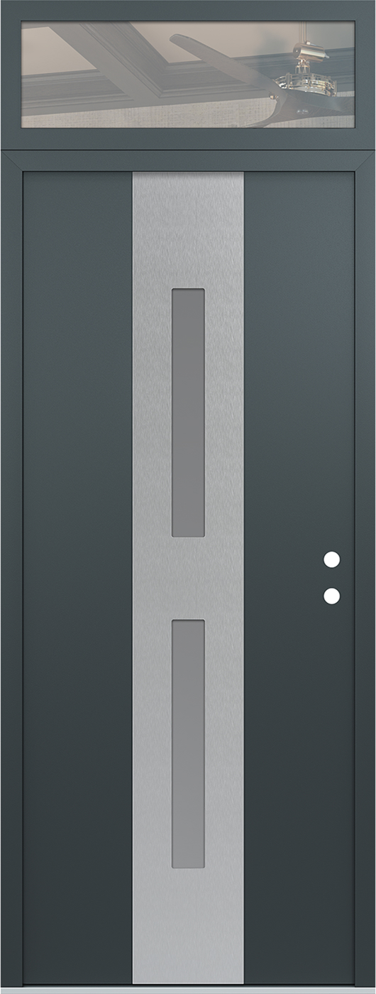 Modern Steel Front Door DIAMOND A6 36" X 96" ANTHRACITE/ANTHRACITE FROSTED GLASS PANEL STAINLESS STEEL LHI WITH TRANSOM MIRRORED GLASS
