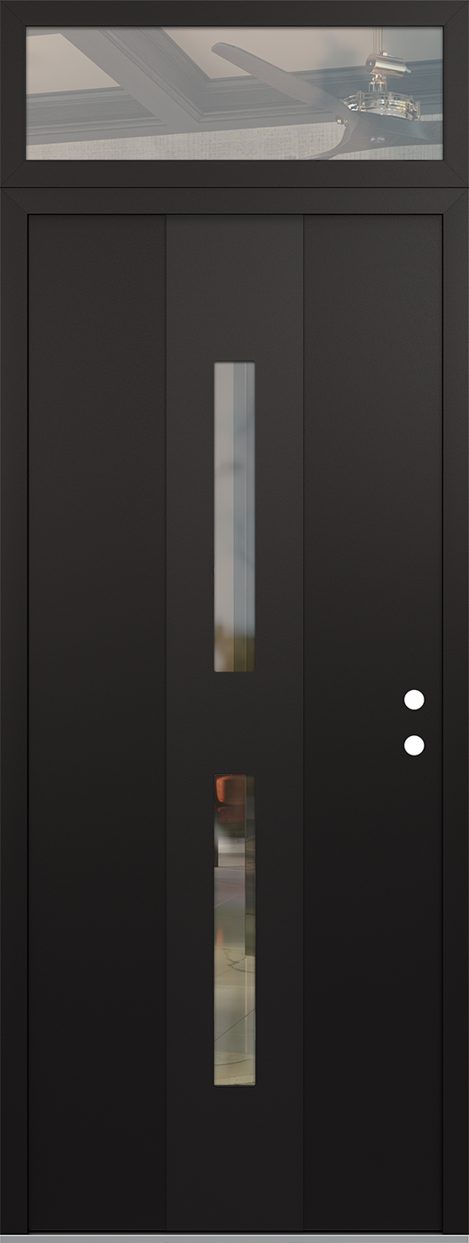 Modern Steel Front Door DIAMOND A6 36" X 96" BLACK/BLACK CLEAR GLASS PANEL BLACK LHI WITH TRANSOM CLEAR GLASS