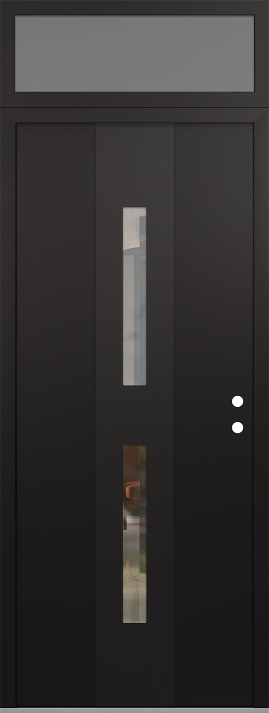 Modern Steel Front Door DIAMOND A6 36" X 96" BLACK/BLACK CLEAR GLASS PANEL BLACK LHI WITH TRANSOM FROSTED GLASS