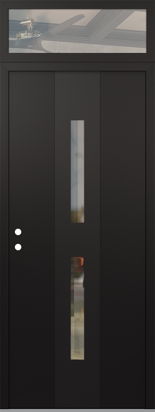 Modern Steel Front Door DIAMOND A6 36" X 96" BLACK/BLACK CLEAR GLASS PANEL BLACK RHI WITH TRANSOM CLEAR GLASS