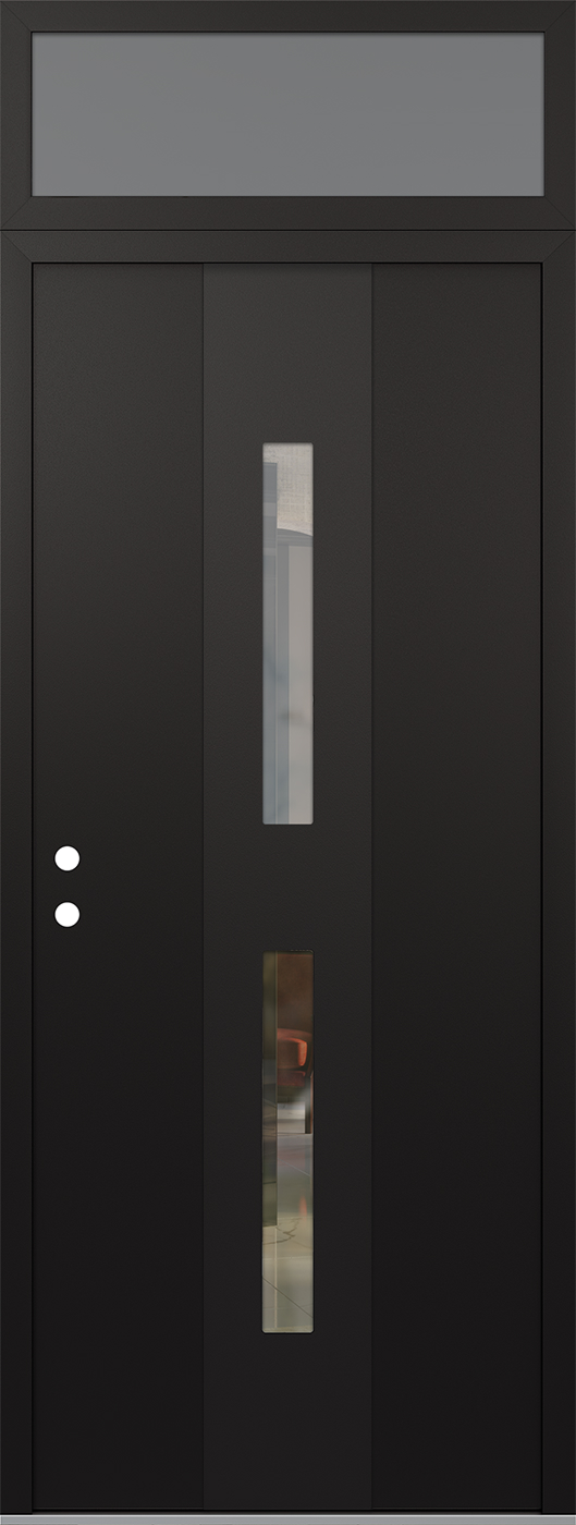 Modern Steel Front Door DIAMOND A6 36" X 96" BLACK/BLACK CLEAR GLASS PANEL BLACK RHI WITH TRANSOM FROSTED GLASS