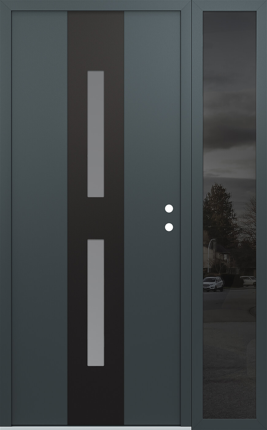 Modern Steel Front Door DIAMOND A6 48" X 80" ANTHRACITE/ANTHRACITE FROSTED GLASS PANEL BLACK LHI WITH SIDELITE FROSTED GLASS