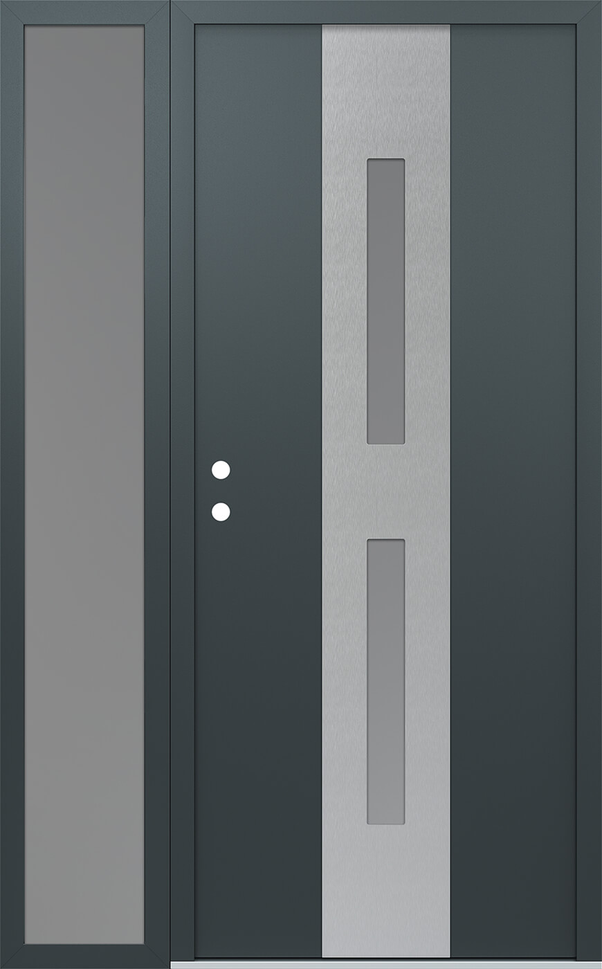 Modern Steel Front Door DIAMOND A6 48" X 80" ANTHRACITE/ANTHRACITE FROSTED GLASS PANEL STAINLESS STEEL LHI WITH SIDELITE FROSTED GLASS