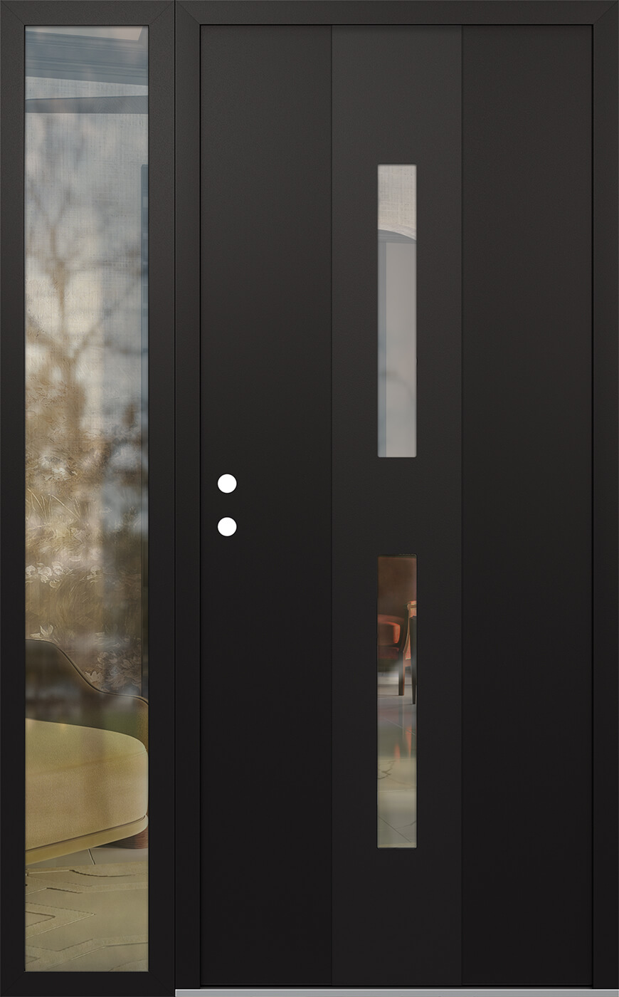 Modern Steel Front Door DIAMOND A6 48" X 80" BLACK/BLACK CLEAR GLASS PANEL BLACK RHI WITH SIDELITE CLEAR GLASS