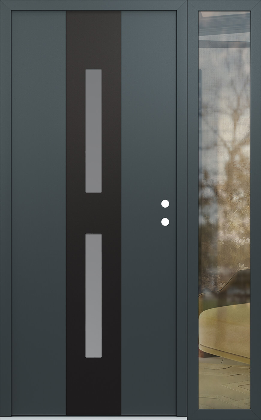 Modern Steel Front Door DIAMOND A6 50" X 80" ANTHRACITE/ANTHRACITE FROSTED GLASS PANEL BLACK LHI WITH SIDELITE MIRRORED GLASS