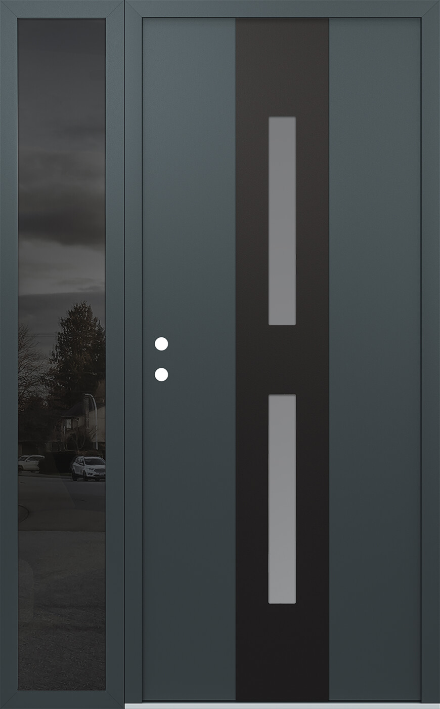 Modern Steel Front Door DIAMOND A6 50" X 80" ANTHRACITE/ANTHRACITE FROSTED GLASS PANEL BLACK RHI WITH SIDELITE FROSTED GLASS