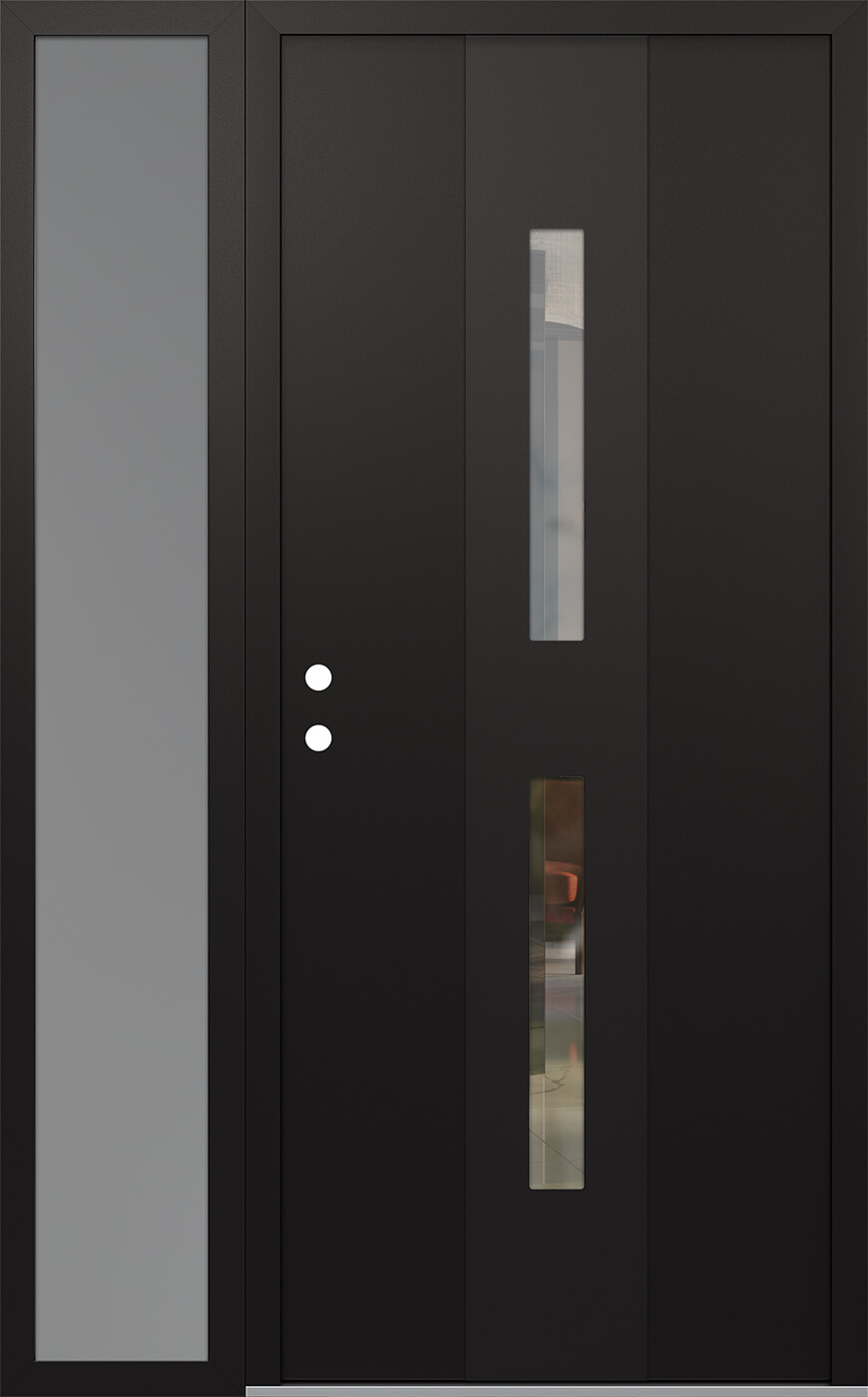 Modern Steel Front Door DIAMOND A6 50" X 80" BLACK/BLACK CLEAR GLASS PANEL BLACK RHI WITH SIDELITE FROSTED GLASS