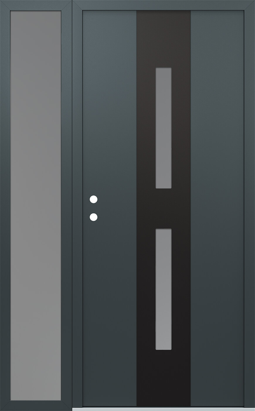 Modern Steel Front Door DIAMOND A6 52" X 80" ANTHRACITE/ANTHRACITE FROSTED GLASS PANEL BLACK RHI WITH SIDELITE CLEAR GLASS