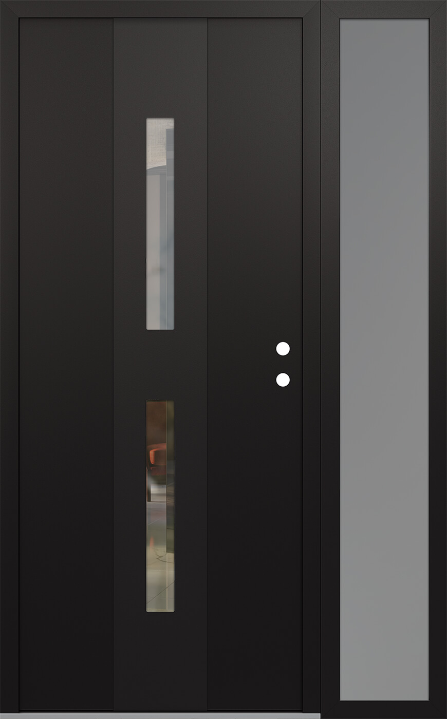 Modern Steel Front Door DIAMOND A6 52" X 80" BLACK/BLACK CLEAR GLASS PANEL BLACK LHI WITH SIDELITE FROSTED GLASS